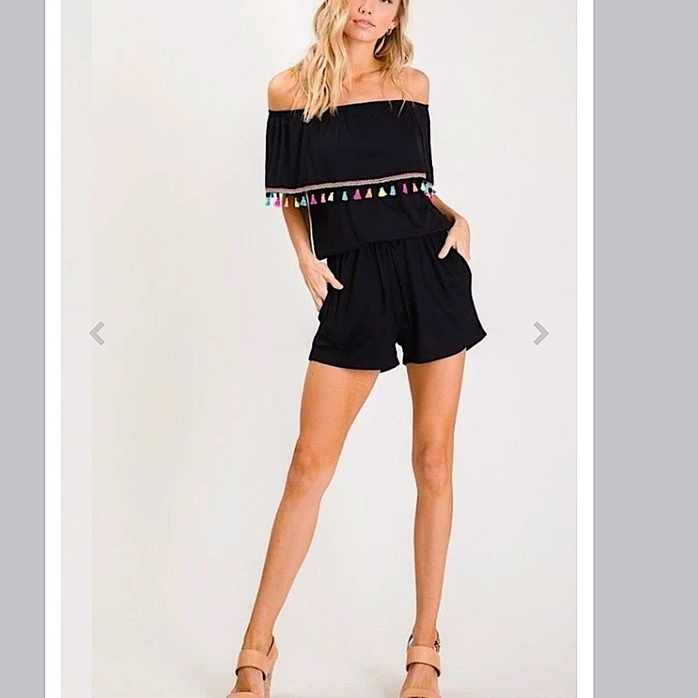 7th RAY Black multi Tassel Romper women’s size S